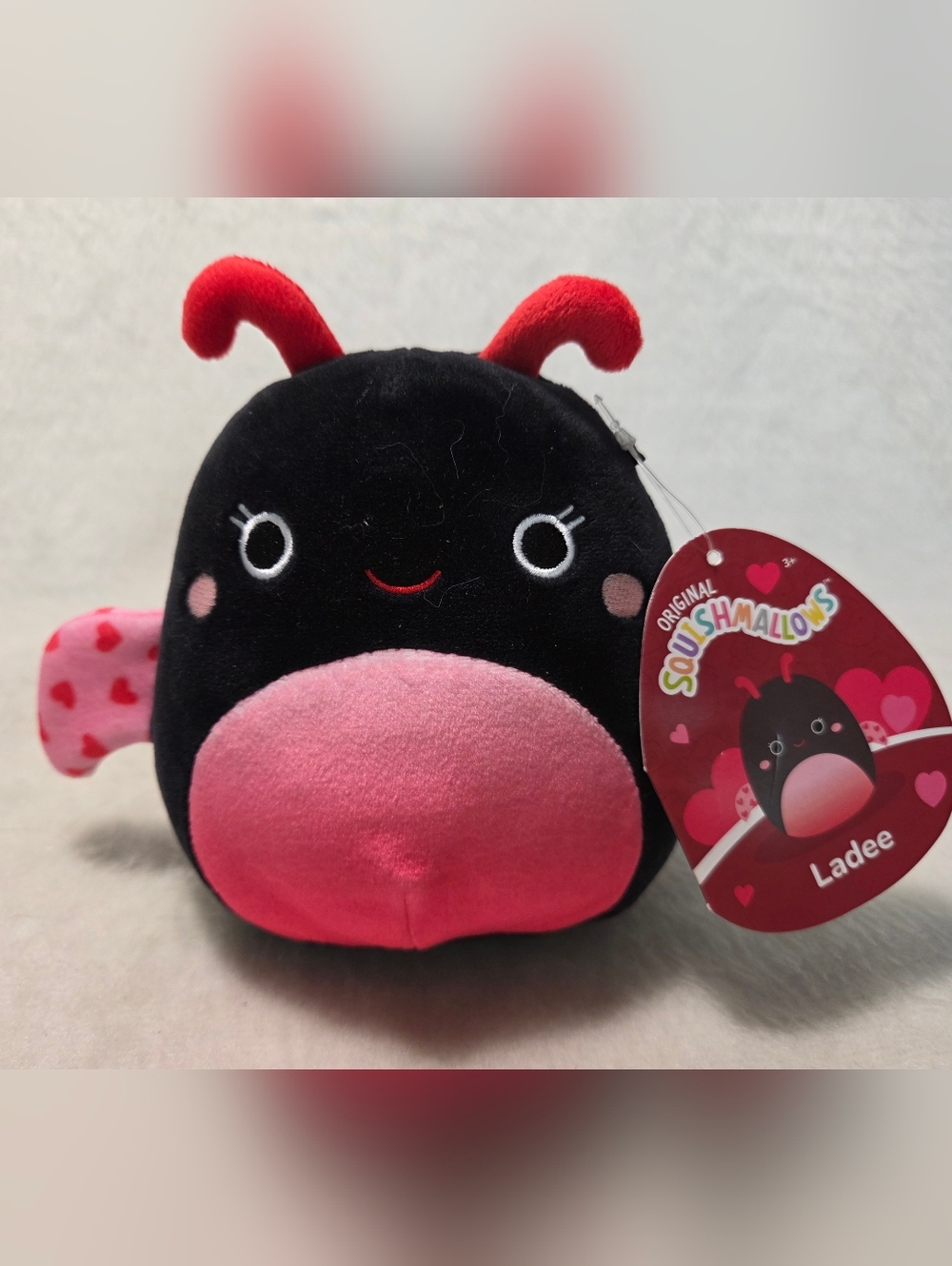 LADEE the Ladybug Squishmallows 5" Black & Pink Plush Valentine Squad